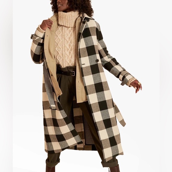 Banana Republic ITALIAN DOUBLE-FACED TRENCH COAT XS Wool Blend Buffalo Plaid - Picture 1 of 8